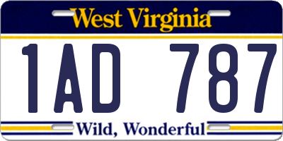 WV license plate 1AD787