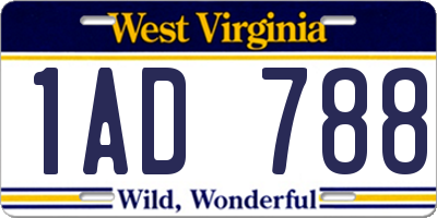 WV license plate 1AD788