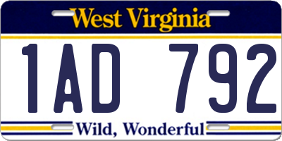 WV license plate 1AD792