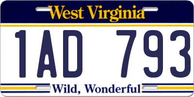 WV license plate 1AD793