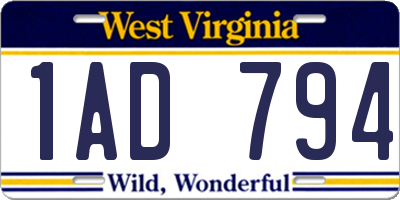 WV license plate 1AD794