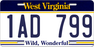 WV license plate 1AD799