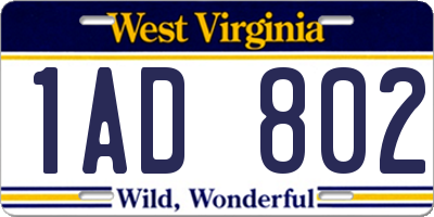 WV license plate 1AD802