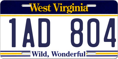 WV license plate 1AD804