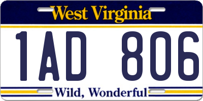 WV license plate 1AD806