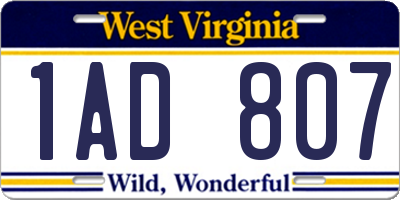 WV license plate 1AD807