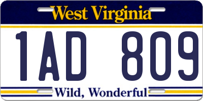 WV license plate 1AD809