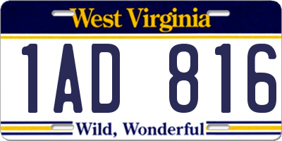 WV license plate 1AD816