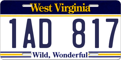 WV license plate 1AD817