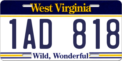 WV license plate 1AD818