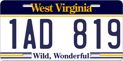 WV license plate 1AD819