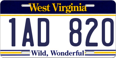 WV license plate 1AD820