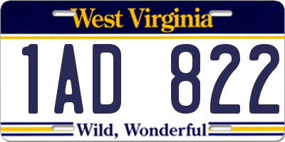 WV license plate 1AD822