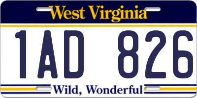 WV license plate 1AD826