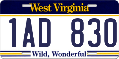 WV license plate 1AD830