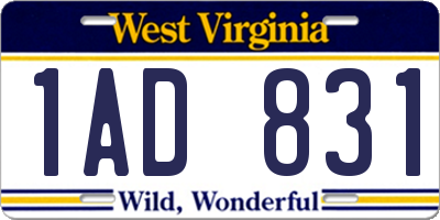 WV license plate 1AD831