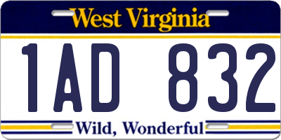 WV license plate 1AD832