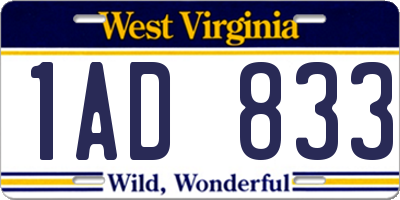 WV license plate 1AD833