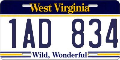 WV license plate 1AD834