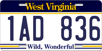 WV license plate 1AD836