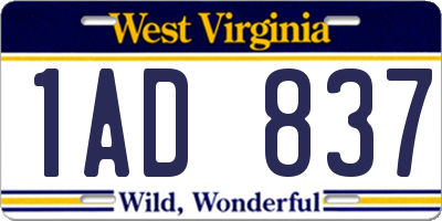 WV license plate 1AD837