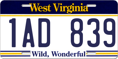 WV license plate 1AD839