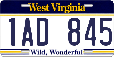 WV license plate 1AD845