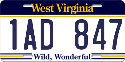 WV license plate 1AD847