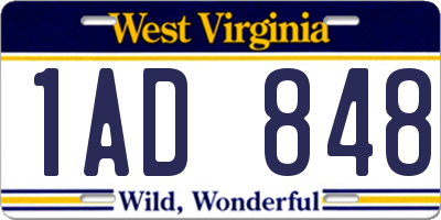 WV license plate 1AD848