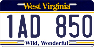WV license plate 1AD850