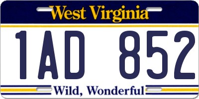 WV license plate 1AD852