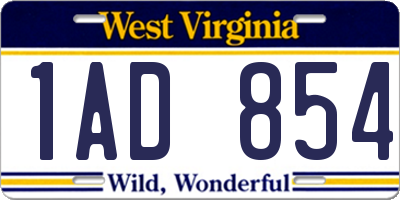 WV license plate 1AD854