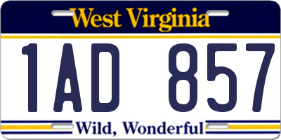 WV license plate 1AD857