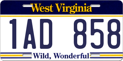 WV license plate 1AD858