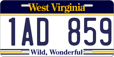 WV license plate 1AD859