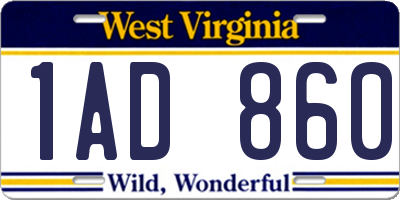 WV license plate 1AD860