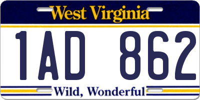 WV license plate 1AD862