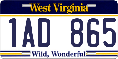 WV license plate 1AD865