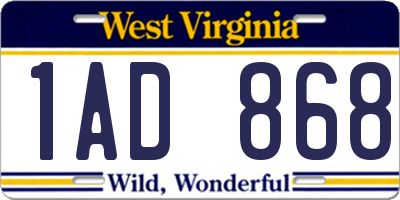 WV license plate 1AD868