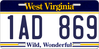 WV license plate 1AD869