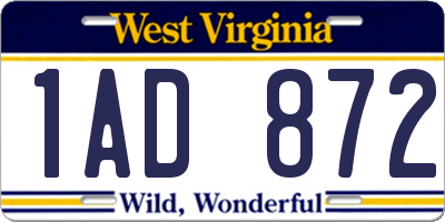 WV license plate 1AD872