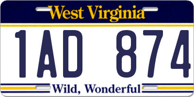 WV license plate 1AD874