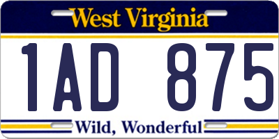 WV license plate 1AD875