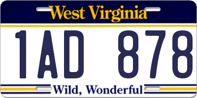 WV license plate 1AD878