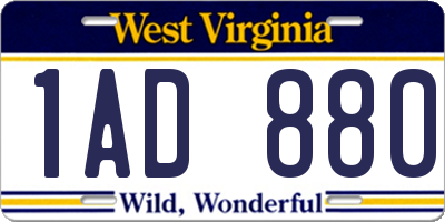 WV license plate 1AD880