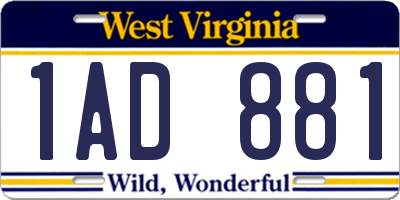 WV license plate 1AD881