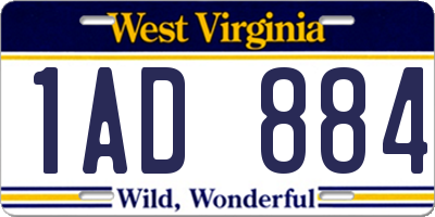 WV license plate 1AD884