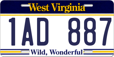 WV license plate 1AD887