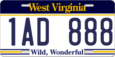 WV license plate 1AD888