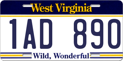 WV license plate 1AD890